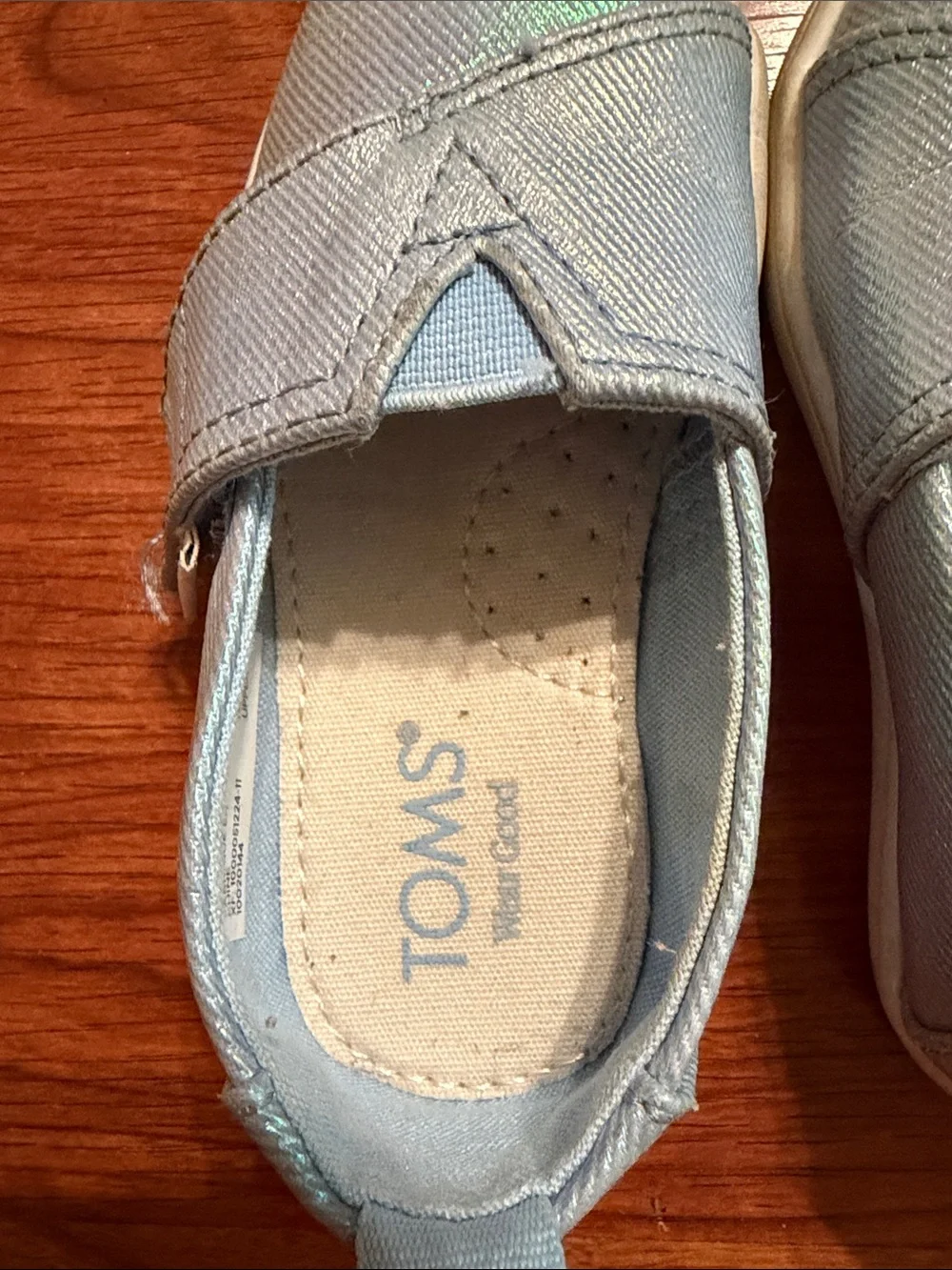 TOMS Kids Shimmery Light Blue Slip-On Casual Shoes - size 6